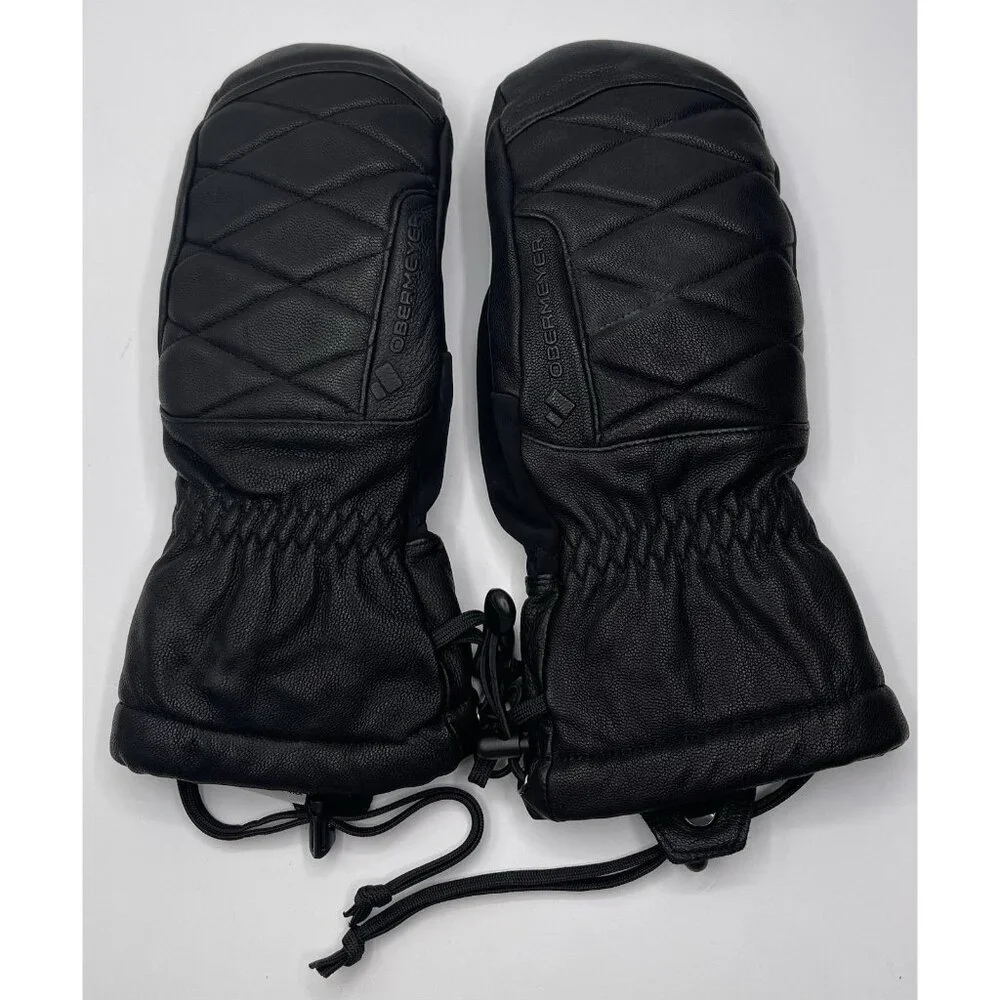 Obermeyer Gloves Mittens Womens Size Large L Black Leather Quilted Faux‎ Sherpa